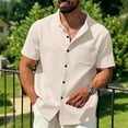 thumbnail image 1 of Mens Short Sleeve Shirts, Mens Waffle Button Down Shirt Short Sleeve Loose Fit Cuban Summer Beach Plain Tops, 1 of 8