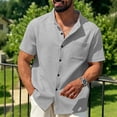 thumbnail image 1 of Mens Short Sleeve Shirts, Mens Waffle Button Down Shirt Short Sleeve Loose Fit Cuban Summer Beach Plain Tops, 1 of 8