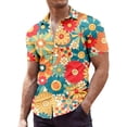 thumbnail image 1 of Mens Short Sleeve Shirts Plus Size Floral Print Button Down Lapel Shirt Stylish Loose Casual Shirts for Men Orange L, 1 of 3