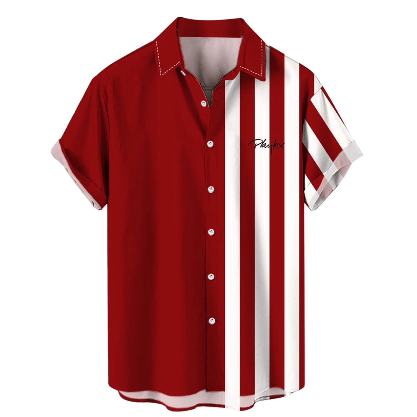 Mens Short Sleeve Summer Blouse Collared Polyester Loose Fit 3D Printed