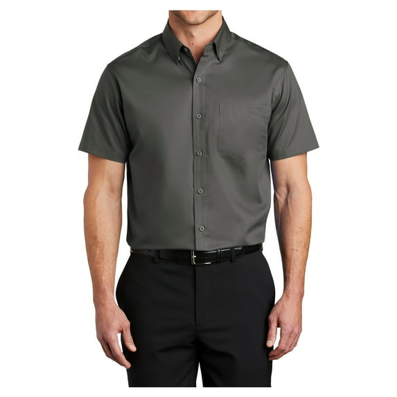 Mens Short Sleeve Superpro Twill Oxford Cotton/Polyester Button Down Shirt Sterling Grey Small