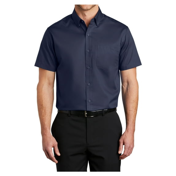 Mens Short Sleeve Superpro Twill Oxford Cotton/Polyester Button Down Shirt True Navy Medium