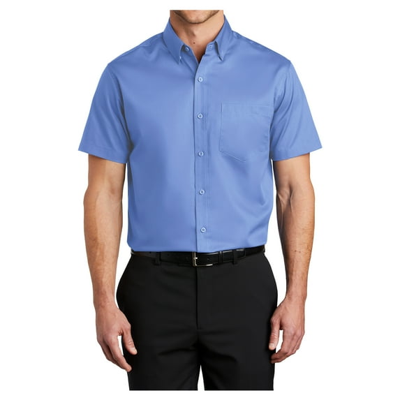 Mens Short Sleeve Superpro Twill Oxford Cotton/Polyester Button Down Shirt Ultramarine Blue Medium