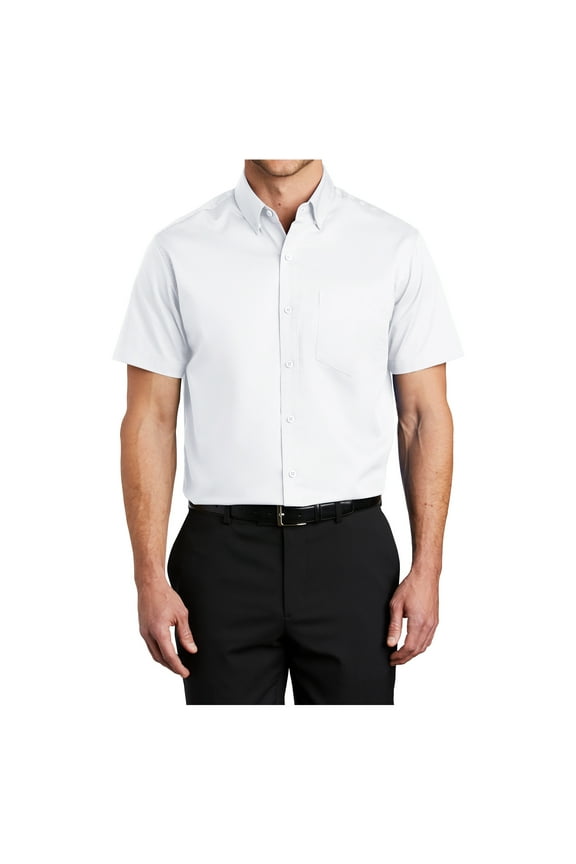Mens Short Sleeve Superpro Twill Oxford Cotton/Polyester Button Down Shirt White 3X-Large