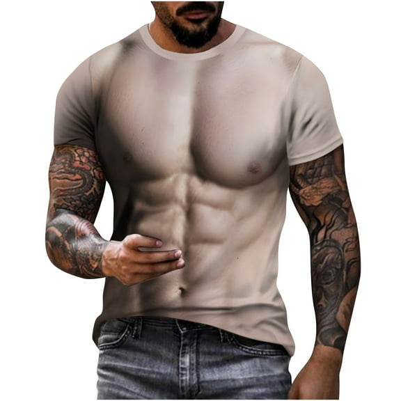 Mens Short Sleeve T-Shirt Casual 3D Muscle Creative Print Crewneck Graphic Tees Casual Funny Pattern Workout Tops