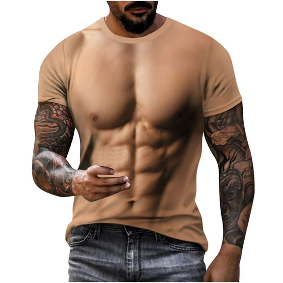 Mens Short Sleeve T-Shirt Casual 3D Muscle Creative Print Crewneck Graphic Tees Casual Funny Pattern Workout Tops