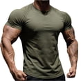 thumbnail image 1 of Mens Short Sleeve T Shirt Summer Muscle Slim Fitted Crewneck Longline Tees Shirts for Gym Workout, 1 of 5