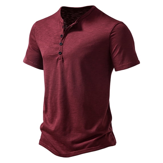 Mens Short Sleeve T Shirts Button Crewneck Going-Out Tees Tops Casual Solid Color Pullover Slim Breathable Basic Loungewear Workout Tshirts Shirt