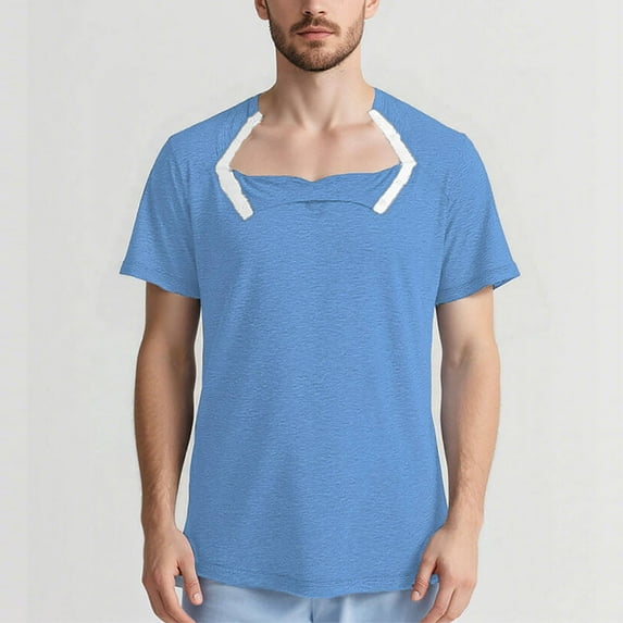 Mens Short Sleeve T-Shirts Button Crewneck Post-Surgery Recovery Tees Tops Casual Solid Color Pullover Basic Comfort Loungewear Tshirts Shirts