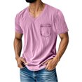 thumbnail image 1 of Mens Short Sleeve T-Shirts Casual V Neck Cotton Tee Summer Beach Tops with Pocket Big and Tall Size M-3XL Pink, 1 of 5