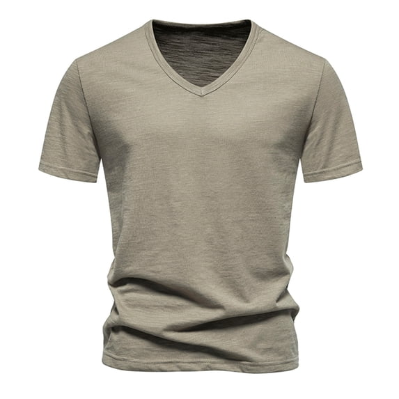 Mens Short Sleeve T Shirts Classic V Neck Tee Summer Lightweight Breathable Casual Tee Shirt Workout Gym Athletic Top Khaki S