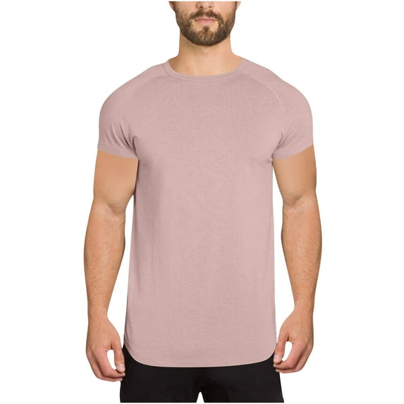 Mens Short Sleeve T Shirts Curved Hem Summer Muscle Slim Fitted Crew Neck Longline T-Shirt Gym Workout Tops