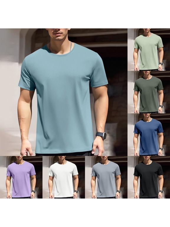 Mens Short Sleeve T-Shirts Pack Crew Neck Classic Jersey Tee Loose Fit Undershirt Cotton Tops Summer Trendy Athletic Short Sleeve (Blue,XXXXXL)