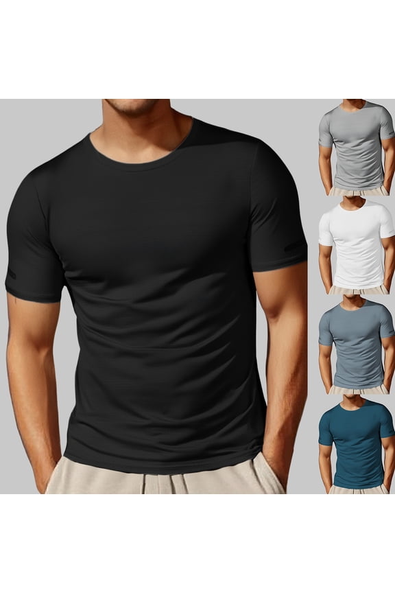Mens Short Sleeve T-Shirts Pack Crew Neck Classic Jersey Tee Moisture-Wicking Undershirt Cotton Tops Fashion Casual Plain Short Sleeve (Dark Blue,M)