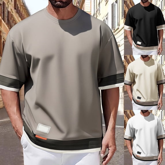 Mens Short Sleeve T-Shirts Pack Round Neck Graphic Tees Shirt Lightweight Undershirt Tee Tops Bulk Summer Soft Athletic Short Sleeve (Grey,XXXXL)