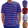 thumbnail image 1 of Mens Short Sleeve T-Shirts Striped Casual Crewneck Basic Shirt Color Block Stretch Summer Beach Tees Light Blue Xl, 1 of 4