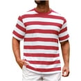 thumbnail image 1 of Mens Short Sleeve T-Shirts Striped Casual Crewneck Basic Shirt Color Block Stretch Summer Beach Tees, 1 of 4