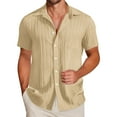 thumbnail image 1 of Mens Short Sleeve Tee Shirts Button Down Solid Color Textured Fashion Hawaiian Summer Tops, 1 of 5