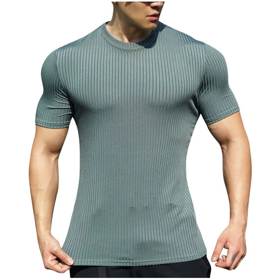 ShomPort Mens Short Sleeve Tight Tops Solid Color Round Neck Shirts Gym Athletic T Shirt
