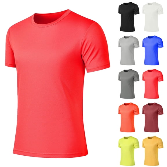 Mens Short Sleeve Tshirts Men Casual Fashion Solid Color Round Neck Running Exercise And Fitness Short Sleeve Red S