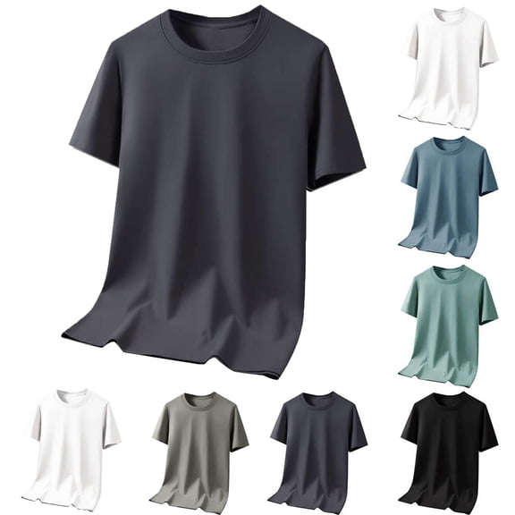 Mens Short Sleeve Tshirts Men's Casual Fashionable Breathable Sweatshirt Solid Color Half Sleeve Round Neck Dark Gray L