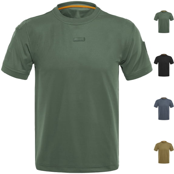 Mens Short Sleeve Utility T-Shirts with Hook and Loop Patch Pique Mesh Quick Dry Outdoor Workout Shirts Breathable Crewneck Athletic Tops for Hiking Camping