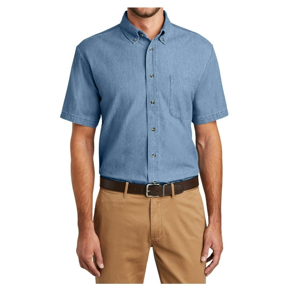 Mens Short Sleeve Value Denim Cotton Shirt Faded Blue 6XL