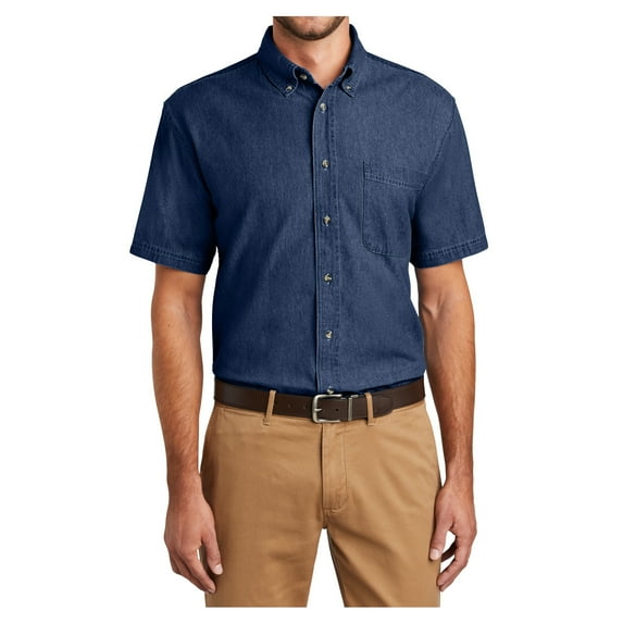 Mens Short Sleeve Value Denim Cotton Shirt Ink Blue 4XL