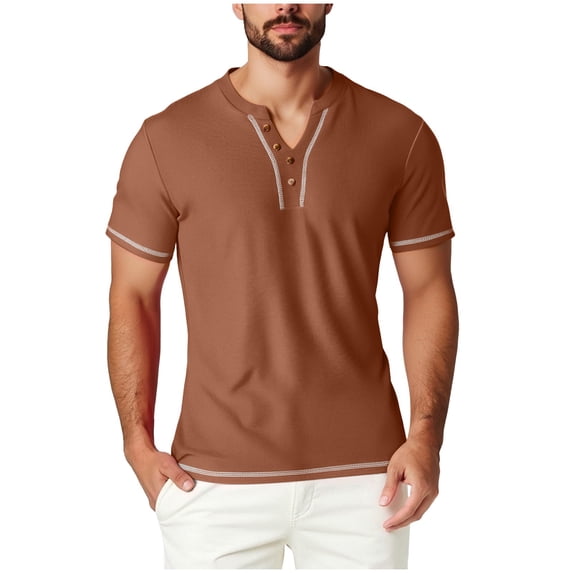 Mens Short Sleeve Waffle Henley Shirts Faux Button Muscle Fit Athletic Workout T-Shirts Casual Basic Tops for Summer Father's Day Gift for Vacation