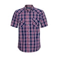thumbnail image 1 of Mens Short Sleeve Western Shirts with Pearl Snap Button Up Casual Regular Fit Plaid Shirts (Navy and Red-20DA,3X-Large), 1 of 1