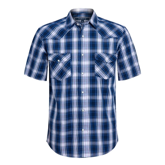 Mens Short Sleeve Western Shirts with Pearl Snap Button Up Casual Regular Fit Plaid Shirts (Navy and White-19D,Small)