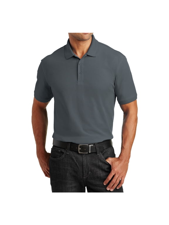 Mens Short Sleeves Tall Core Classic Cotton/Polyester Pique Polo for Everyday Wear Graphite XLT