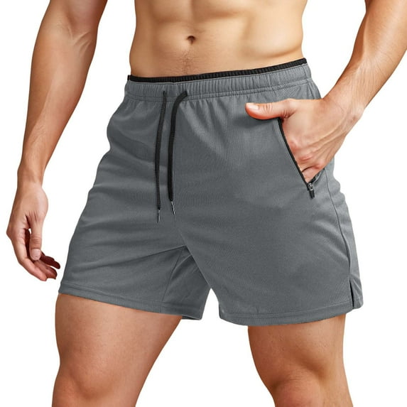 Mens Short Summer Shorts for Men Men's Running Shorts With Zipper Pockets Gym Athletic Workout 5" Shorts For Men