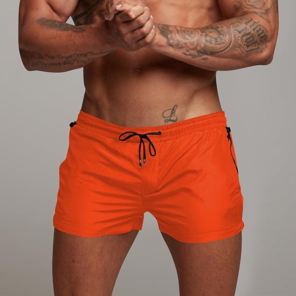 Mens Shorta Men Casual Faddish Solid Shorts With Pocket Zipper Elastic Waist Short Pants Outdoor Sweatpants Orange S