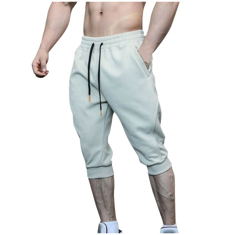 Mens Shorts 3/4 Jogger Solid Color Capris Pants Summer Three