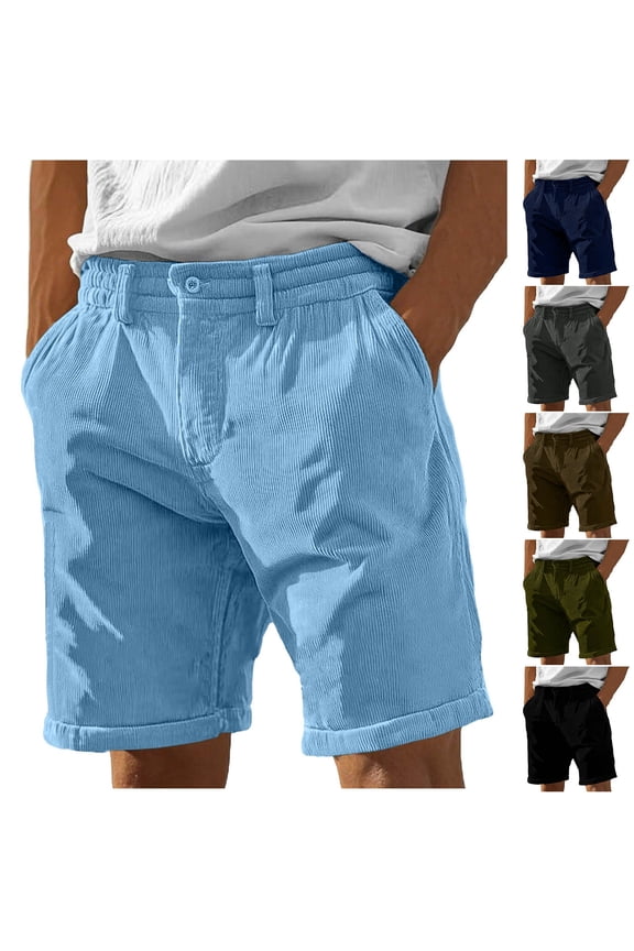 Mens Shorts 5 Inch Button Fly Shorts Solid Color Classic Chino Style Casual Summer Shorts Navy M