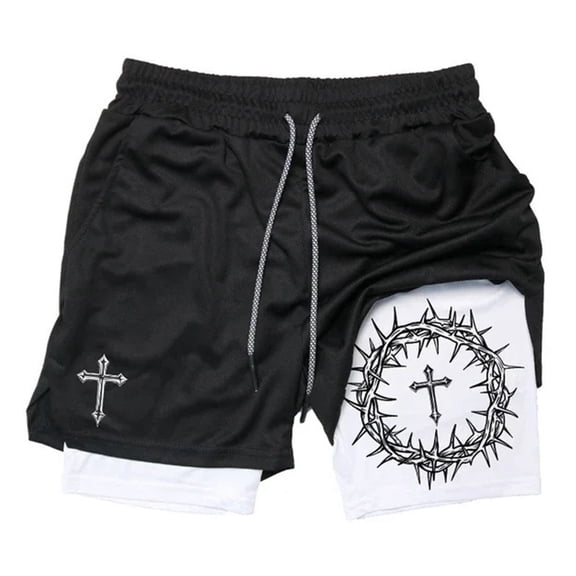Mens Shorts Athletic 3D Digital Print Double Layer Casual Athletic Workout Shorts Black2 L