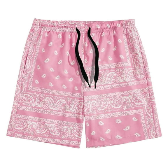 Mens Shorts Athletic 7 Inch 2 Pack Men's Boho Drawstring Waist Paisley Print Summer Beach Shorts Mens Shorts with Pockets Cargo Mens Shorts Elastic Waist Cotton