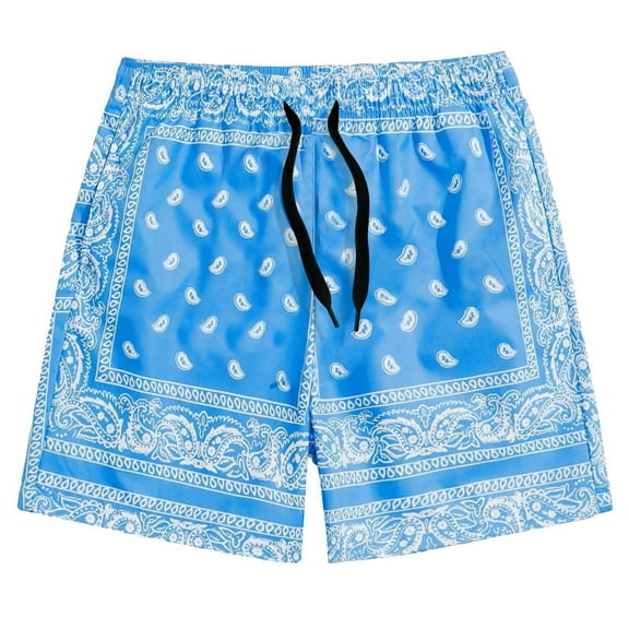 Mens Shorts Athletic 7 Inch Men's Paisley Print Drawstring Waist Summer Casual Shorts with Pockets Mens Shorts Elastic Waist Cotton Bandana Print