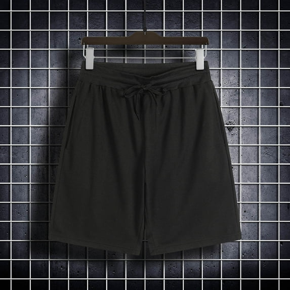 Mens Shorts Athletic Drawstring Waist Solid Color Casual Pockets Short Pants Black XXL