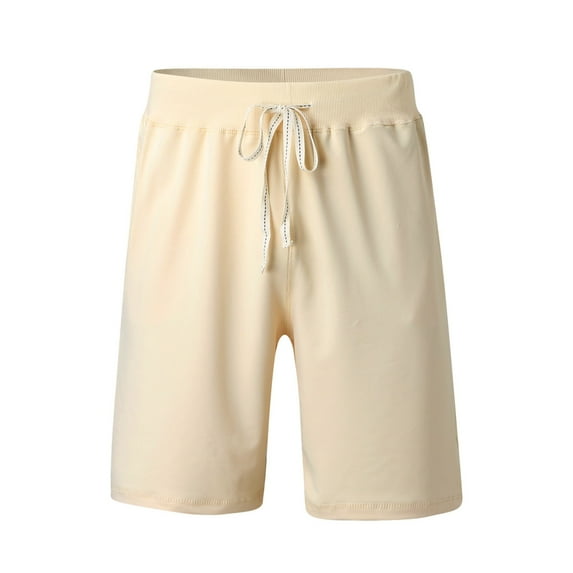 Mens Shorts Athletic Elastic Waist Drawstring Workout Solid Color Shorts with Pockets Summer Loose Lightweight Short Pants for Men Khaki M