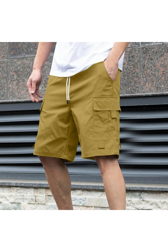 Mens Shorts Athletic Mens Cargo Shorts Summer Cotton Knee Length Sweat Shorts Drawstring Stretch Waist Athletic Workout Gym Jogger Shorts
