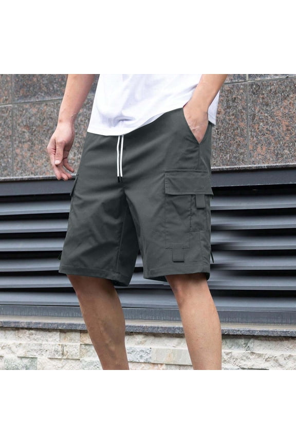 Mens Shorts Athletic Mens Cargo Shorts Summer Cotton Knee Length Sweat Shorts Drawstring Stretch Waist Athletic Workout Gym Jogger Shorts