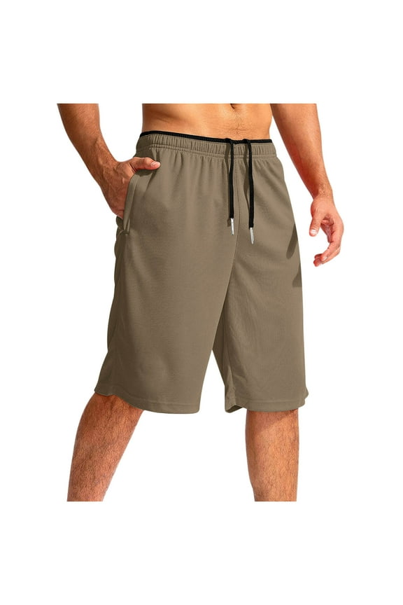 Mens Shorts Athletic Mens Shorts Elastic Waist Solid Color Zipper Mens Shorts with Pockets Beach Shorts Sports Men's Shorts Casual Mens Shorts Under $10 Light Brown,S