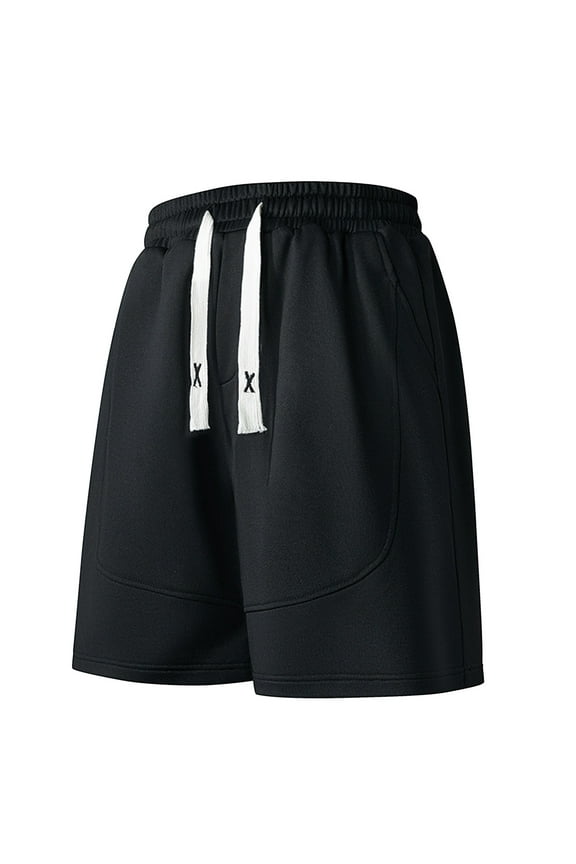 Mens Shorts Athletic Solid Color Casual Elastic Waistband Drawstring Pocket Sports Short Black,4XL