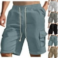 thumbnail image 1 of lcziwo Mens Shorts Athletic with Pockets Linen Classic Fit Holiday Drawstring Trunks Hiking Fishing Wide Leg Work Shorts Black L, 1 of 7