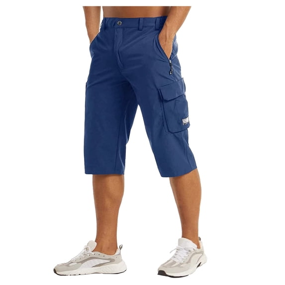 Mens Shorts Below The Knee Lightweight Walking Seven Point Belt Pocket Cargo Exercise Fishing Shorts for Men Yellow