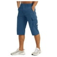 thumbnail image 1 of Mens Shorts Below The Knee Lightweight Walking Seven Point Belt Pocket Cargo Exercise Fishing Short Pants for Men Blue, 1 of 4