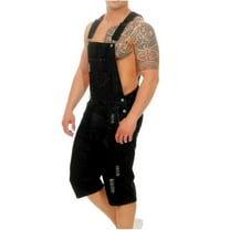 Mens Shorts Bib Overall Casual Fashion Solid Breast Pocket Denim Ripped Shorts Straight Type Overalls