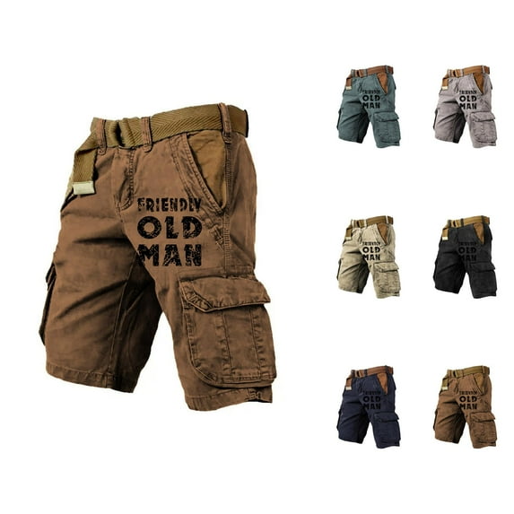 Mens Shorts Big and Tall Cargo Style, 5 Inch Inseam Drawstring Cotton Shorts for Men, Casual Elastic Waist Work Shorts, Summer Workout Shorts for Hiking or Gym Use S-3XL, Black